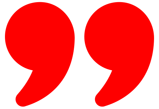 Red quotation marks on black background.